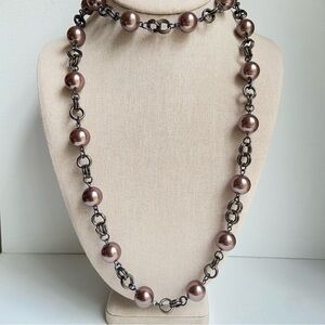 Graziano chocolate faux pearls and gunmetal chain links single strand necklace